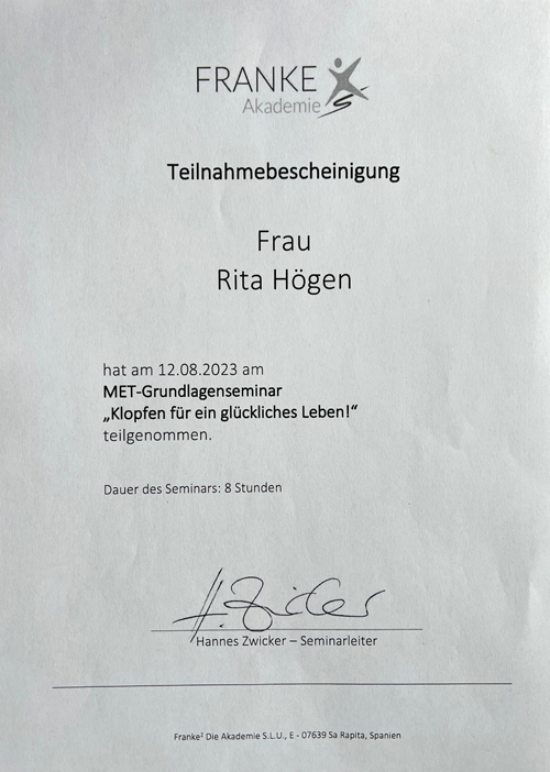 Zertifikat Franke MET Grundlagenseminar